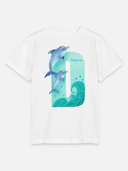 Skurriles Alphabet. Buchstabe D. Design des blauen Delfins. - Stanley/Stella Kinder T-Shirt MINI CREATOR - Weiß