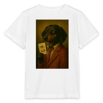 Dachshund in star suit with joker card - Stanley/Stella MINI CREATOR Kids’ T-Shirt - white - Front - Maike (125cm)