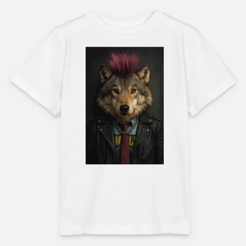 Wolf's Punk Mohawk Leather Jacket - Stanley/Stella MINI CREATOR Kids’ T-Shirt - white
