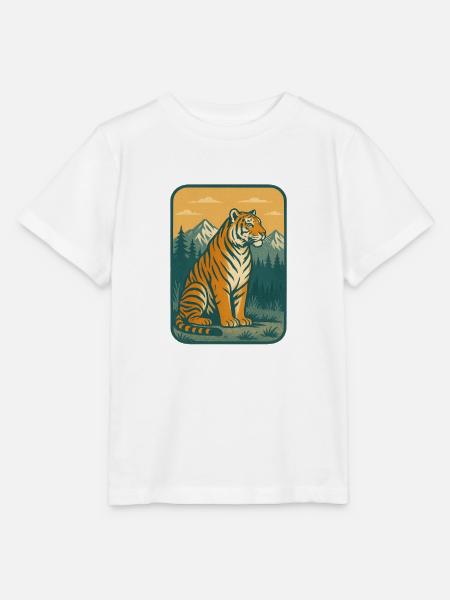 Tiger im Gebirge Retro-Motiv - Stanley/Stella Kinder T-Shirt MINI CREATOR  - Weiß
