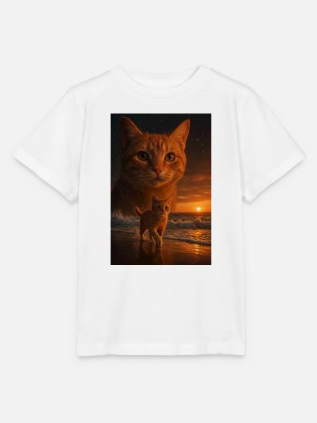 Sonnenuntergang Katze Doppelblick - Stanley/Stella Kinder T-Shirt MINI CREATOR - Weiß