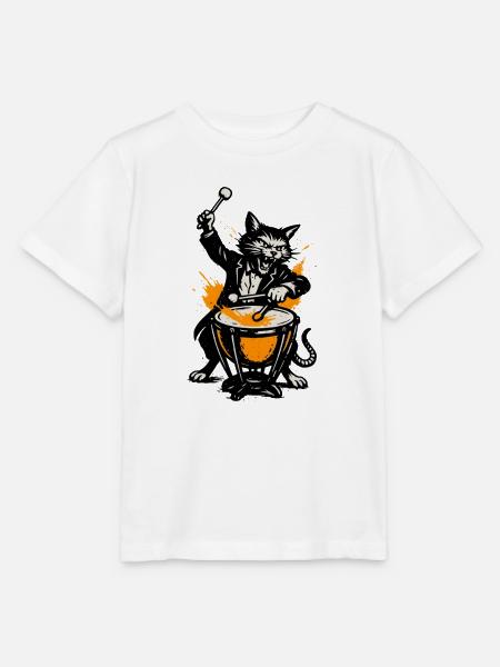 Katzenband Trommelheld im Comicstil - Stanley/Stella Kinder T-Shirt MINI CREATOR  - Weiß