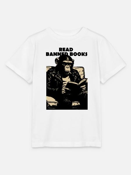 Lies Verbotene Bücher, Schimpanse. - Stanley/Stella Kinder T-Shirt MINI CREATOR  - Weiß