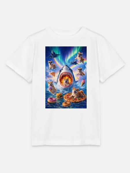 Hai mit Pizza & Weltraumhunde - Stanley/Stella Kinder T-Shirt MINI CREATOR  - Weiß