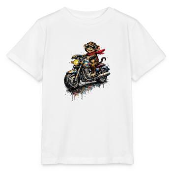Monkey on motorcycle color explosion - Stanley/Stella MINI CREATOR Kids’ T-Shirt - white - Front - Maike (125cm)
