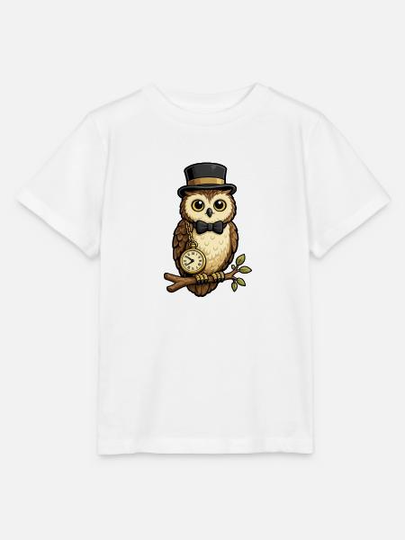 Eulen Gentleman mit Uhr und Hut - Stanley/Stella Kinder T-Shirt MINI CREATOR - Weiß