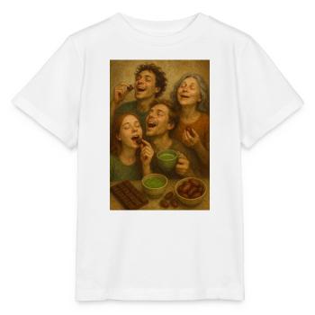 Tour gastronomique : Famille partage du chocolat au cacao - T-shirt bio MINI CREATOR Stanley/Stella Enfant - blanc - Devant - Maike (125cm)