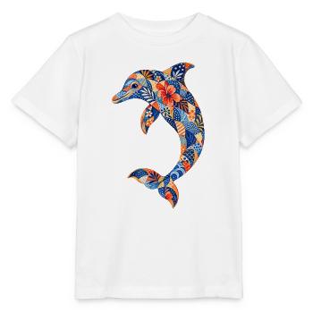 Patchwork dolphin with floral power - Stanley/Stella MINI CREATOR Kids’ T-Shirt - white - Front - Maike (125cm)