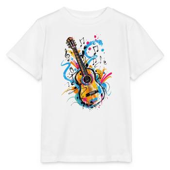 Bunte Gitarre mit Musiknoten - Stanley/Stella Kinder T-Shirt MINI CREATOR  - Weiß - Vorne - Maike (125cm)