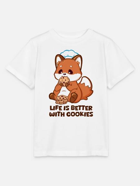 Verspielter Fuchs isst Cookies mit Kochmütze - Stanley/Stella Kinder T-Shirt MINI CREATOR - Weiß