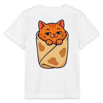 Orangefarbene getigerte Katze eingewickelt wie ein Burrito - Stanley/Stella Kinder T-Shirt MINI CREATOR  - Weiß - Vorne - Maike (125cm)