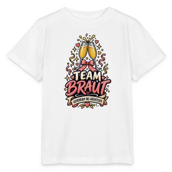 Team Braut – Gemeinsam ins Abenteuer - Stanley/Stella Kinder T-Shirt MINI CREATOR  - Weiß - Vorne - Maike (125cm)