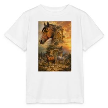Pferde im antiken Tempelgold - Stanley/Stella Kinder T-Shirt MINI CREATOR  - Weiß - Vorne - Maike (125cm)