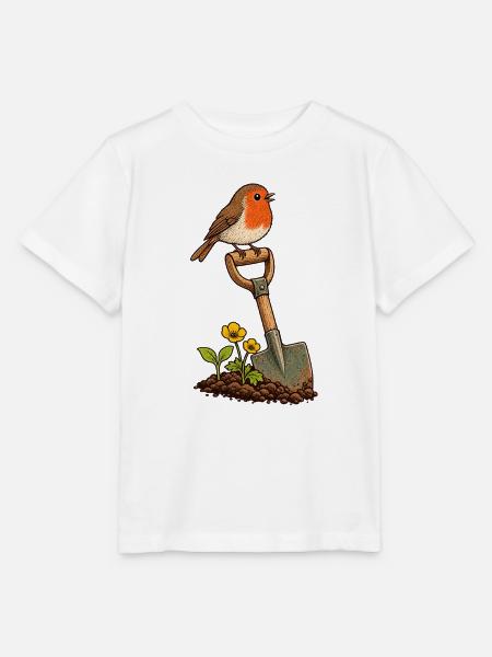 Rotkehlchen auf dem Gartenspaten - Stanley/Stella Kinder T-Shirt MINI CREATOR - Weiß