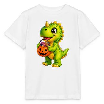 Halloween-Dino mit Zuckertüte - Stanley/Stella Kinder T-Shirt MINI CREATOR  - Weiß - Vorne - Maike (125cm)