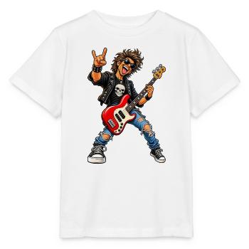 Rocker mit Skull-Tee und roter Bass - Stanley/Stella Kinder T-Shirt MINI CREATOR  - Weiß - Vorne - Maike (125cm)