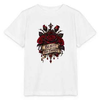 Schönheit hat Dornen: Rotes Rosen-Emblem - Stanley/Stella Kinder T-Shirt MINI CREATOR  - Weiß - Vorne - Maike (125cm)