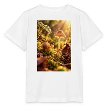Goldener Tau: Pilzschnecken-Glow - Stanley/Stella Kinder T-Shirt MINI CREATOR  - Weiß - Vorne - Maike (125cm)