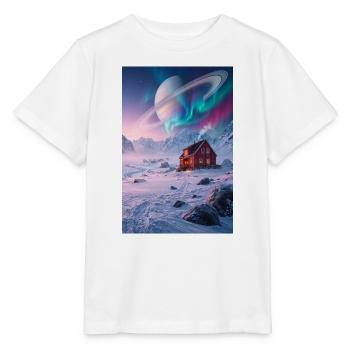 Aurora-Hütte unter dem Ringplaneten - Stanley/Stella Kinder T-Shirt MINI CREATOR  - Weiß - Vorne - Maike (125cm)
