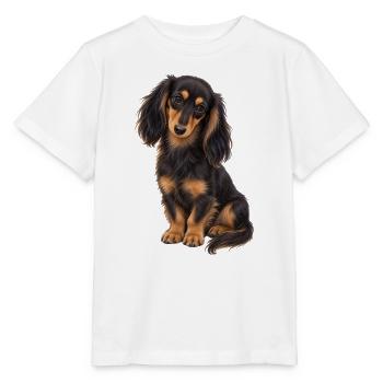 Schwarz-beigefarbener Dackel - Stanley/Stella Kinder T-Shirt MINI CREATOR  - Weiß - Vorne - Maike (125cm)