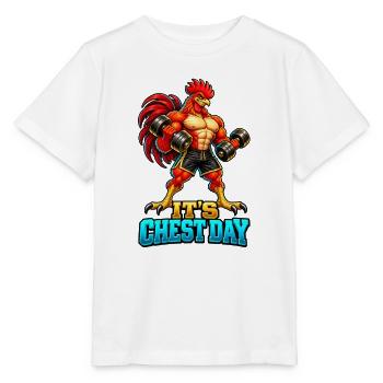 Es ist Brusttag – Muscular Rooster Gym Workout - Stanley/Stella Kinder T-Shirt MINI CREATOR  - Weiß - Vorne - Maike (125cm)