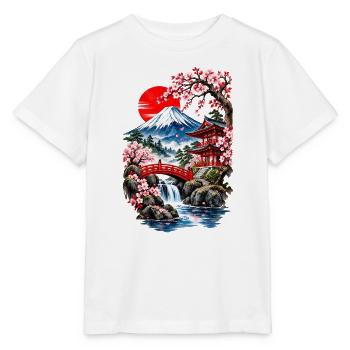 Fuji-Landschaft und Kirschbäume - Stanley/Stella Kinder T-Shirt MINI CREATOR  - Weiß - Vorne - Maike (125cm)