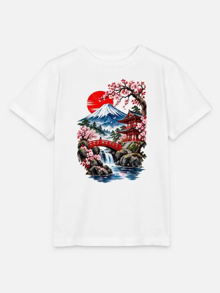 Fuji-Landschaft und Kirschbäume - Stanley/Stella Kinder T-Shirt MINI CREATOR - Weiß