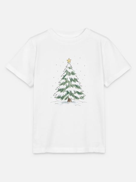 Schneebedeckter Weihnachtsbaum mit goldenem Stern - Stanley/Stella Kinder T-Shirt MINI CREATOR - Weiß