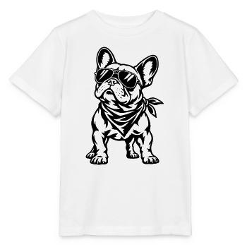 Französische Bulldogge – Cooler Biker Hund - Stanley/Stella Kinder T-Shirt MINI CREATOR  - Weiß - Vorne - Maike (125cm)