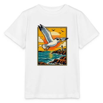 Retro-Möwe bei Sonnenuntergang - Stanley/Stella Kinder T-Shirt MINI CREATOR  - Weiß - Vorne - Maike (125cm)