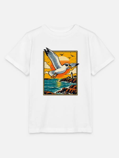 Retro-Möwe bei Sonnenuntergang - Stanley/Stella Kinder T-Shirt MINI CREATOR - Weiß