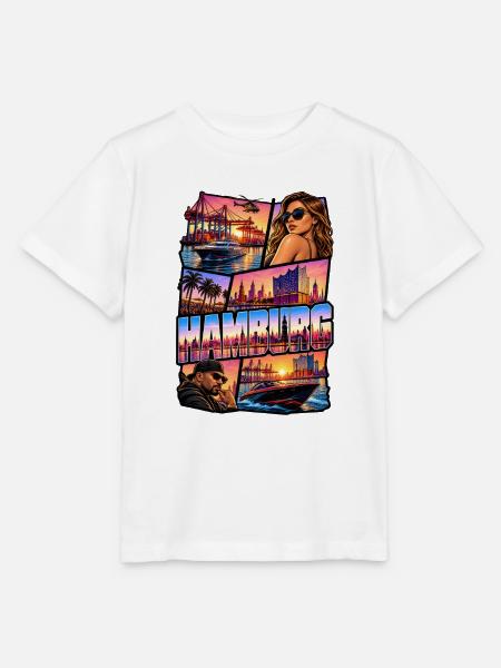 Hamburg Neon Skyline Collage - Stanley/Stella Kinder T-Shirt MINI CREATOR - Weiß