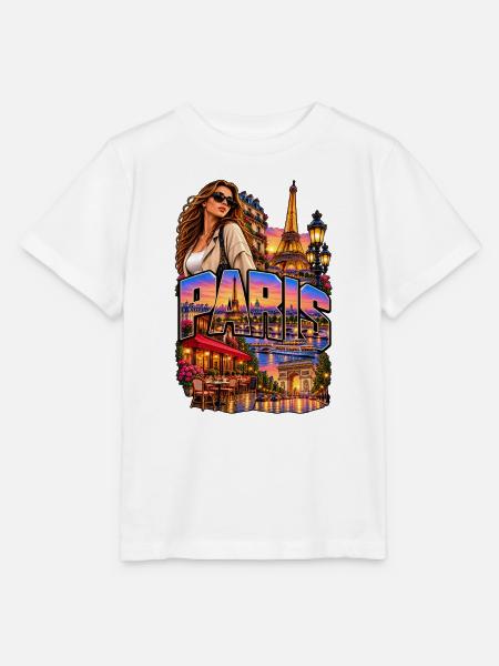 Paris Neon Skyline mit Stilfigur - Stanley/Stella Kinder T-Shirt MINI CREATOR - Weiß