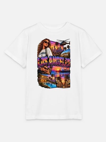 Los Angeles Neon-Skyline Collage - Stanley/Stella Kinder T-Shirt MINI CREATOR - Weiß