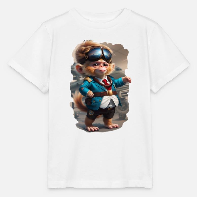 Monkey Pilot - Stanley/Stella MINI CREATOR Kids’ T-Shirt - white