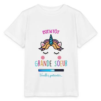 Je vais être grande soeur licorne - T-shirt bio MINI CREATOR Stanley/Stella Enfant - blanc - Devant - Maike (125cm)