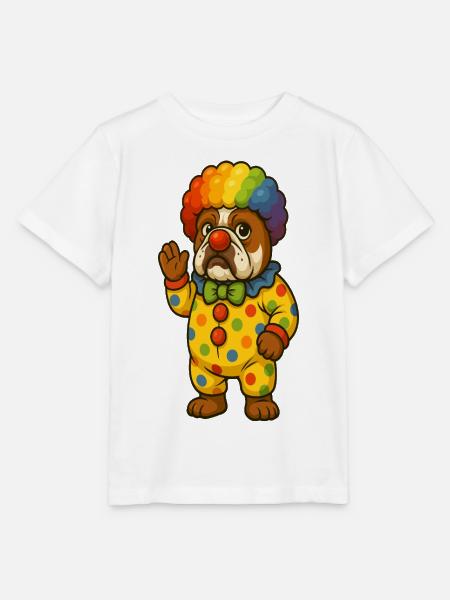 Clown-Bulldogge im farbenfrohen Kostümdesign - Stanley/Stella Kinder T-Shirt MINI CREATOR  - Weiß