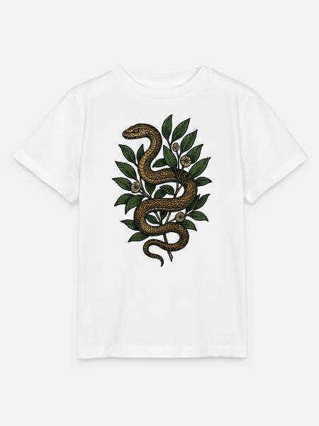 Schlange im Blattwerk - botanischer Stil - Stanley/Stella Kinder T-Shirt MINI CREATOR - Weiß