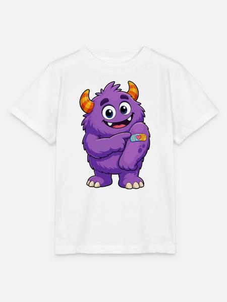 Lila Monster mit Pflaster - Stanley/Stella Kinder T-Shirt MINI CREATOR - Weiß