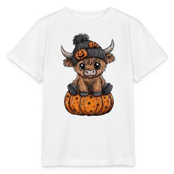 Kürbis-Kuh im Halloween-Look - Stanley/Stella Kinder T-Shirt MINI CREATOR  - Weiß - Vorne - Maike (125cm)