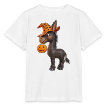 Süßer Halloween Esel mit Kürbis - Stanley/Stella Kinder T-Shirt MINI CREATOR  - Weiß - Vorne - Maike (125cm)