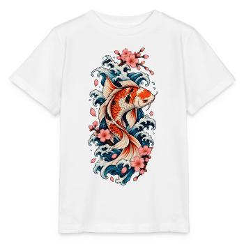 Koi in Wellen und Sakura - Stanley/Stella Kinder T-Shirt MINI CREATOR  - Weiß - Vorne - Maike (125cm)