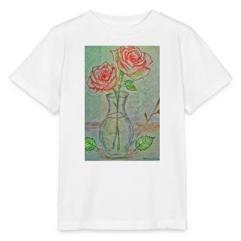 Zwei rote Rosen in einer Vase - Stanley/Stella Kinder T-Shirt MINI CREATOR  - Weiß - Vorne - Maike (125cm)