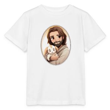 Jesus Snuggling Anime Character T Shirt, - Stanley/Stella MINI CREATOR Kids’ T-Shirt - white - Front - Maike (125cm)