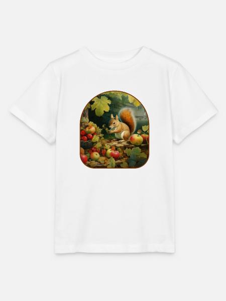 Frosch-Eichhörnchen-Apfel Erntezeit - Stanley/Stella Kinder T-Shirt MINI CREATOR - Weiß
