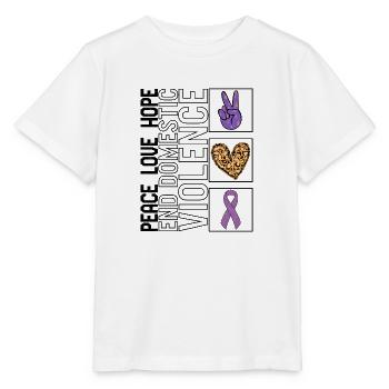 Chemise de sensibilisation à la violence domestique, Peace Love - T-shirt bio MINI CREATOR Stanley/Stella Enfant - blanc - Devant - Maike (125cm)