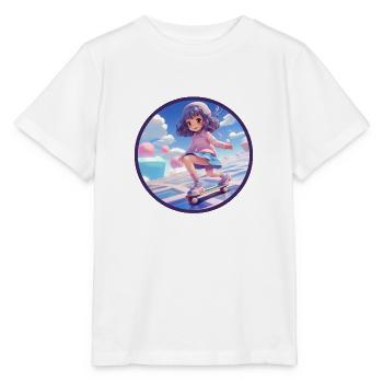 Chibi Skateboard Anime Fille Vaporwave Géométrique - T-shirt bio MINI CREATOR Stanley/Stella Enfant - blanc - Devant - Maike (125cm)