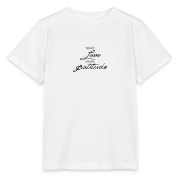Einatmen, lieben, ausatmen, Dankbarkeit, Gegenwart, - Stanley/Stella Kinder T-Shirt MINI CREATOR  - Weiß - Vorne - Maike (125cm)