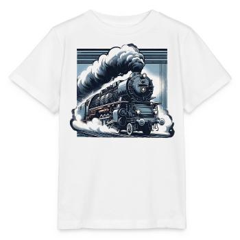 Die Kraft des Dampfes - Grafik einer Dampflok - Stanley/Stella Kinder T-Shirt MINI CREATOR  - Weiß - Vorne - Maike (125cm)
