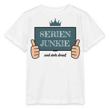 Series junkie and proud of it with a crown - Stanley/Stella MINI CREATOR Kids’ T-Shirt - white - Front - Maike (125cm)